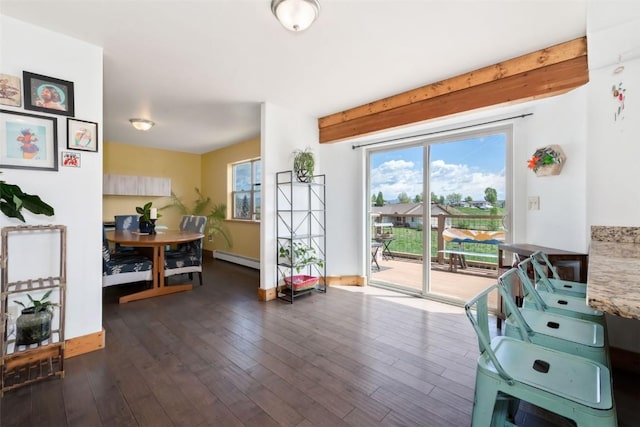 336 Starlite Ln, Hayden, CO 81639 - interior space featuring dark wood-style flooring and beamed ceiling
