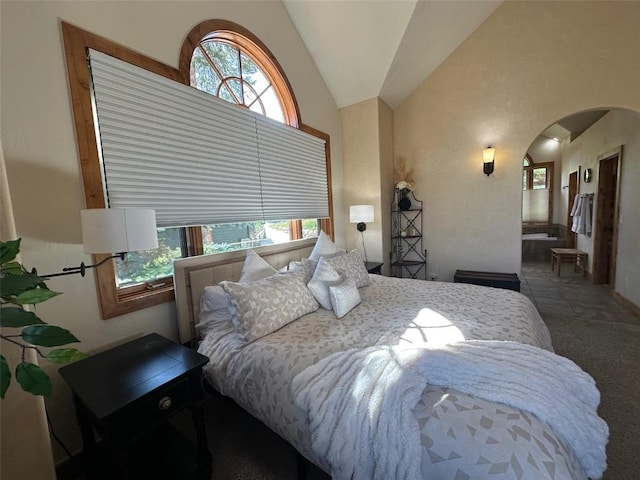 368 Black Hawk Cir, Silverthorne, CO 80498 - bedroom featuring arched walkways and vaulted ceiling