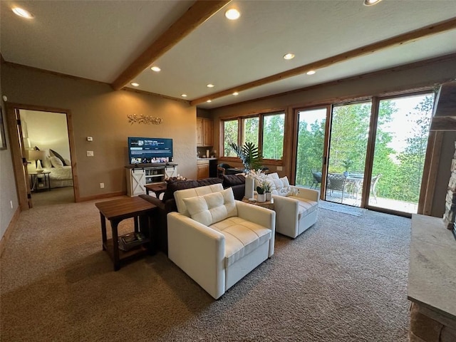 368 Black Hawk Cir, Silverthorne, CO 80498 - living room featuring carpet floors, recessed lighting, and beam ceiling