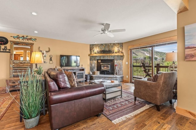 1720 Ranch Rd Unit 301, Steamboat Springs, CO 80487 - living room featuring ceiling fan, wood finished floors, recessed lighting, and baseboards