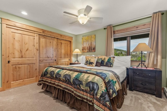 1720 Ranch Rd Unit 301, Steamboat Springs, CO 80487 - carpeted bedroom featuring ceiling fan and recessed lighting