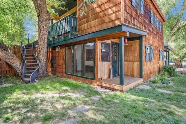 211 W Oak St, Oak Creek, CO 80467 - back of house with a lawn and stairs