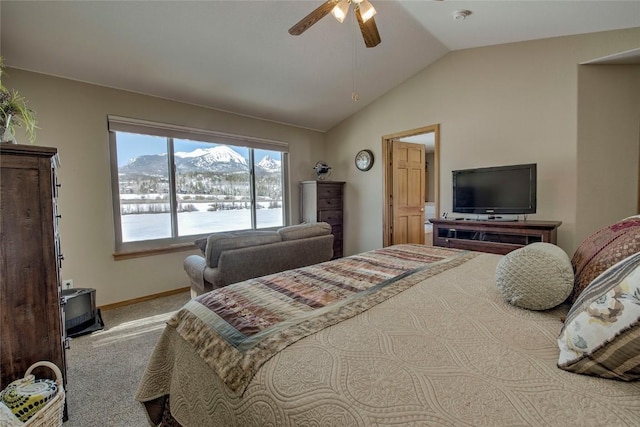 131 Allegra Ln Unit 131, Silverthorne, CO 80498 - carpeted bedroom with lofted ceiling, baseboards, and ceiling fan