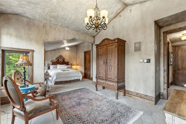 165 River Park Dr, Breckenridge, CO 80424 - bedroom featuring lofted ceiling and a chandelier