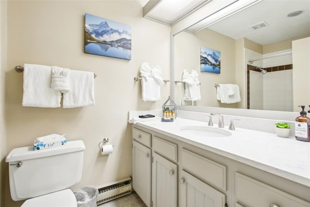 22320 US Highway 6 Unit 1762, Keystone, CO 80435 - bathroom with baseboard heating, toilet, vanity, and a shower