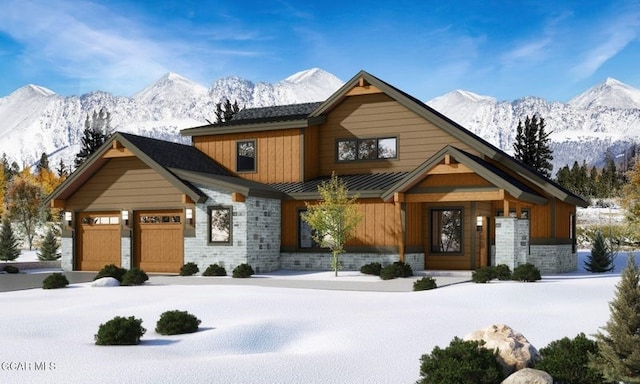 385 Lone Eagle Dr, Granby, CO 80446 - view of front of home featuring stone siding and a mountain view