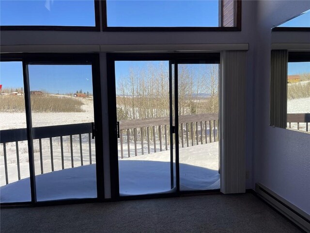 2584 High Creek Rd, Fairplay, CO 80440 - doorway with a baseboard heating unit and carpet floors