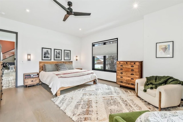 582 Laurel St, Steamboat Springs, CO 80487 - bedroom featuring wood finished floors, recessed lighting, and a ceiling fan