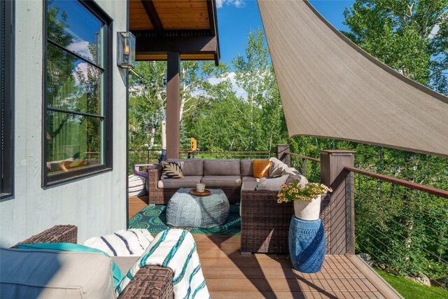 1511 Harwig Cir, Steamboat Springs, CO 80487 - wooden terrace with an outdoor hangout area