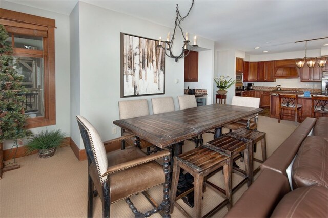 280 Trailhead Dr Unit 3037, Keystone, CO 80435 - carpeted dining room with a chandelier, baseboards, and recessed lighting