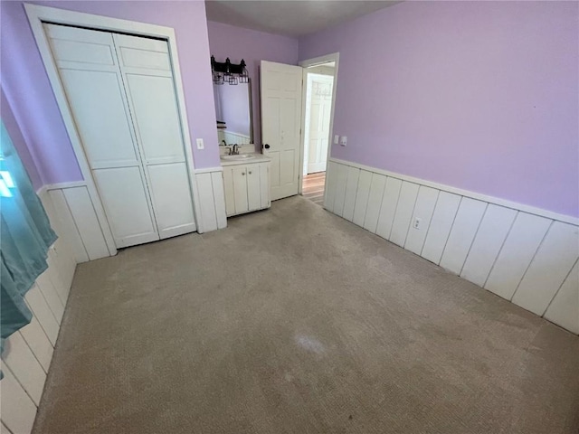 810 Broad St, Steamboat Springs, CO 80487 - unfurnished bedroom with wainscoting, a sink, carpet, and a closet