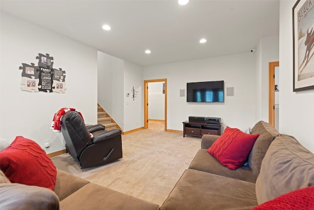 736 Wild Rose Rd, Silverthorne, CO 80498 - carpeted living area with recessed lighting and stairs