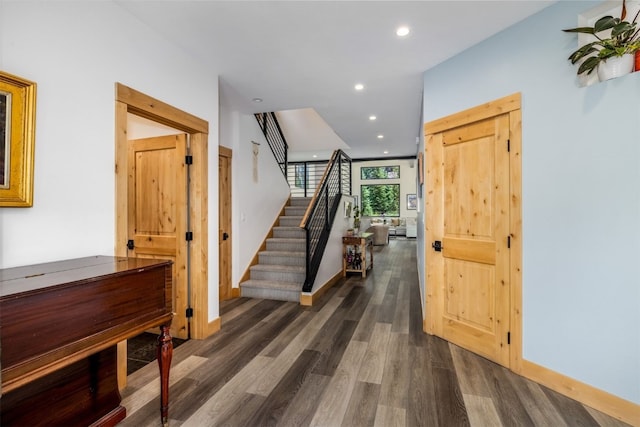 89 Wilderness Dr, Breckenridge, CO 80424 - foyer with dark wood-type flooring, stairs, and recessed lighting
