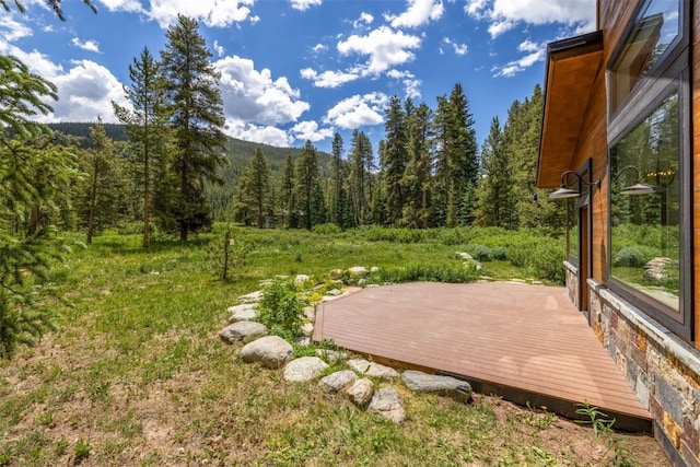 89 Wilderness Dr, Breckenridge, CO 80424 - view of yard featuring a wooded view and a wooden deck