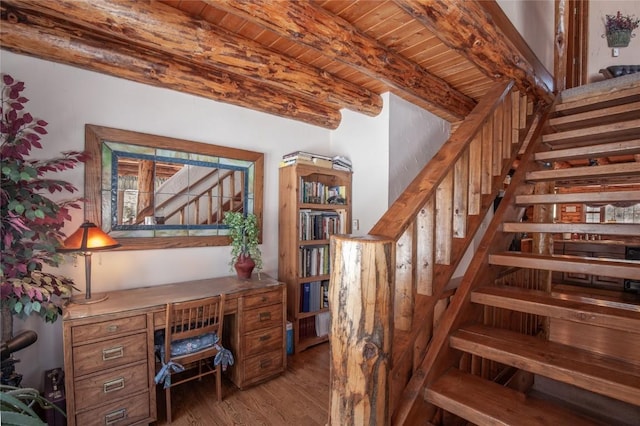 192 Johnson Rd, Silverthorne, CO 80498 - staircase featuring wood finished floors and beam ceiling