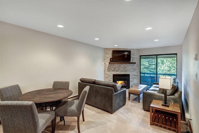 1001 Grandview Dr Unit 22, Breckenridge, CO 80424 - living room with light carpet, a fireplace, and recessed lighting
