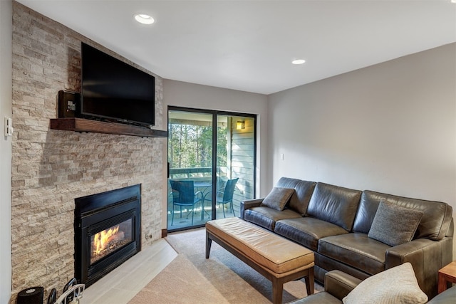 1001 Grandview Dr Unit 22, Breckenridge, CO 80424 - living area with a stone fireplace and recessed lighting