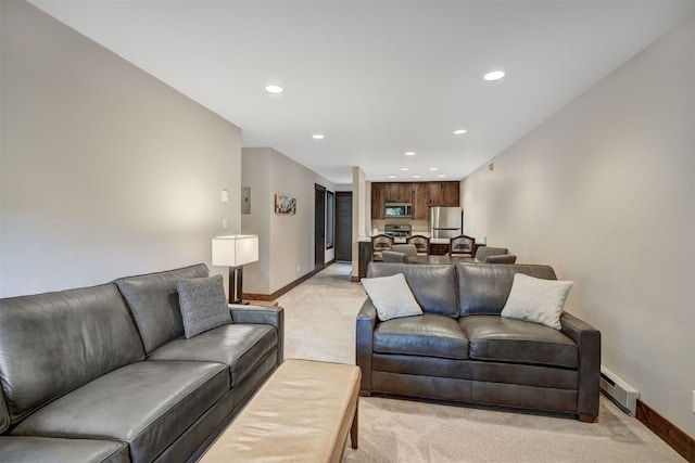 1001 Grandview Dr Unit 22, Breckenridge, CO 80424 - living area with light colored carpet, baseboards, recessed lighting, and a baseboard radiator