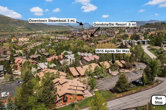 2615 Apres Ski Way Unit B1, Steamboat Springs, CO 80487 - aerial overview of property's location with mountains and nearby suburban area