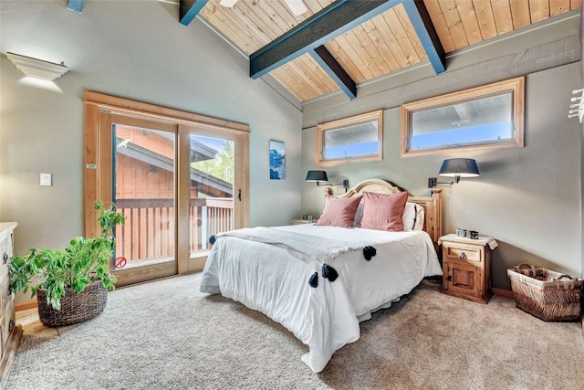 2615 Apres Ski Way Unit B1, Steamboat Springs, CO 80487 - bedroom featuring access to outside, carpet floors, and wooden ceiling