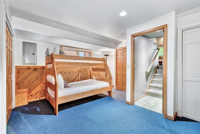 2615 Apres Ski Way Unit B1, Steamboat Springs, CO 80487 - bedroom featuring electric panel, carpet floors, and recessed lighting