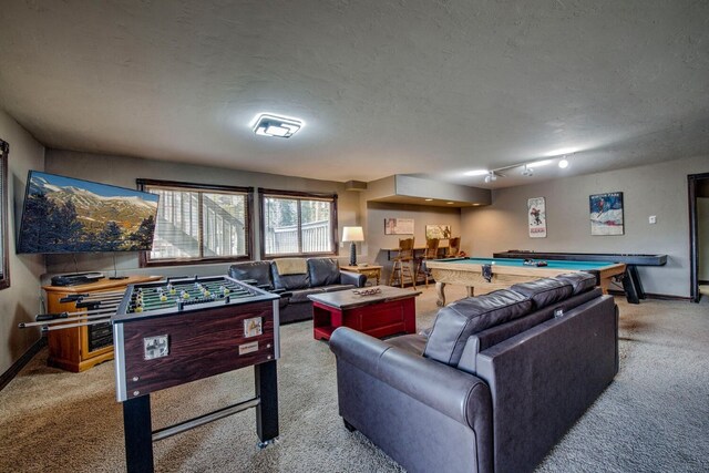 185 S Fuller Placer Rd, Breckenridge, CO 80424 - playroom with billiards, light colored carpet, a textured ceiling, and baseboards