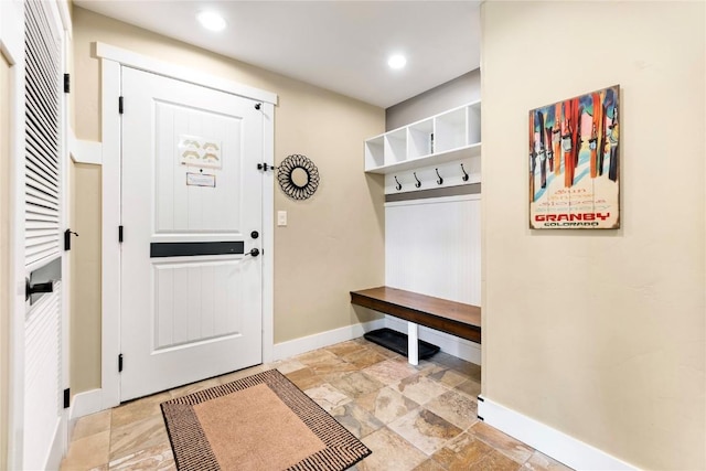 300 Base Camp Cir Unit 405, Granby, CO 80446 - mudroom featuring light stone finish floors and recessed lighting