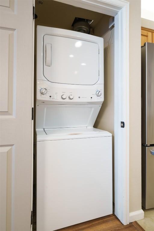 2800 Eagleridge Dr Unit C1, Steamboat Springs, CO 80487 - laundry room featuring stacked washer / drying machine