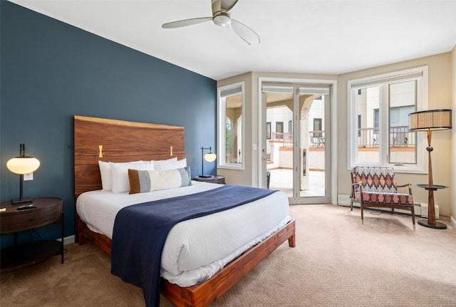 2800 Eagleridge Dr Unit C1, Steamboat Springs, CO 80487 - carpeted bedroom featuring access to outside and ceiling fan