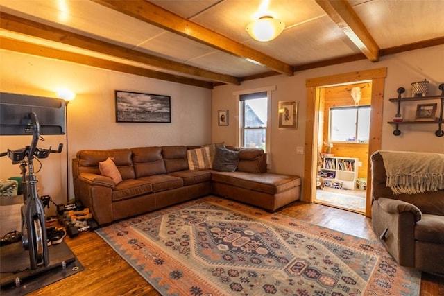 33685 State Highway 134, Toponas, CO 80479 - living room featuring wood finished floors and beam ceiling