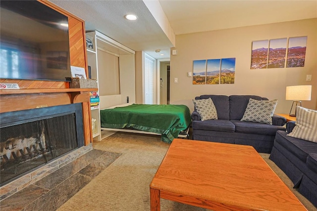 373 Wild Irishman Rd Unit 1071, Keystone, CO 80435 - carpeted living room with a fireplace with flush hearth and recessed lighting