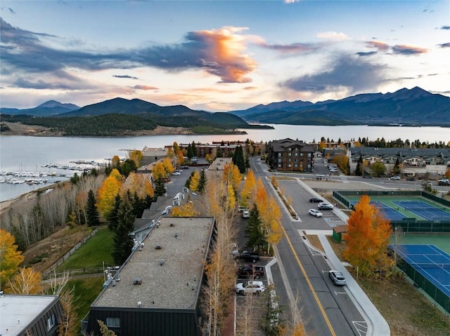 aerial view with a water and mountain view