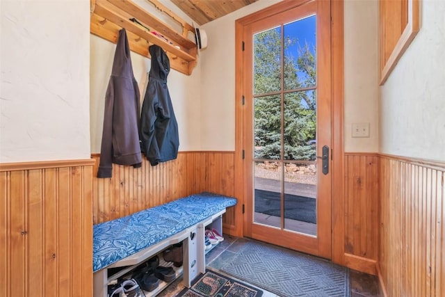 27125 Moonlight Way, Steamboat Springs, CO 80487 - mudroom featuring wainscoting and wooden walls