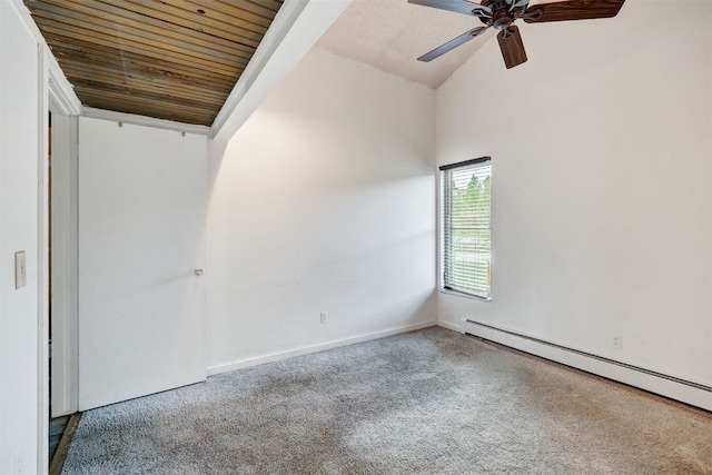 7031 Ryan Gulch Rd Unit 301, Silverthorne, CO 80498 - carpeted empty room featuring baseboard heating, lofted ceiling, ceiling fan, and wooden ceiling