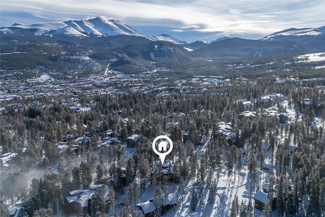 1140 Ski Hill Rd Unit 25, Breckenridge, CO 80424 - snowy aerial view with a mountain view and a view of trees