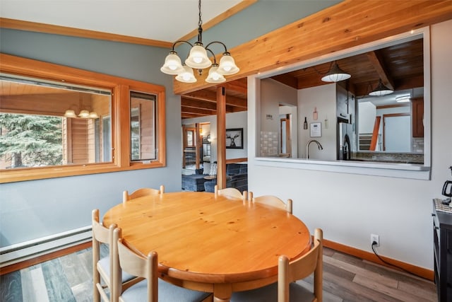 530 Tennis Club Rd Unit 1328, Keystone, CO 80435 - dining room featuring baseboards, wood finished floors, and a chandelier
