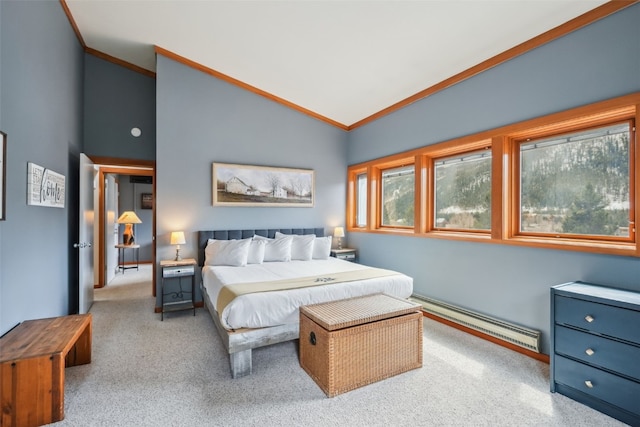 530 Tennis Club Rd Unit 1328, Keystone, CO 80435 - bedroom featuring crown molding, carpet, a baseboard heating unit, and vaulted ceiling