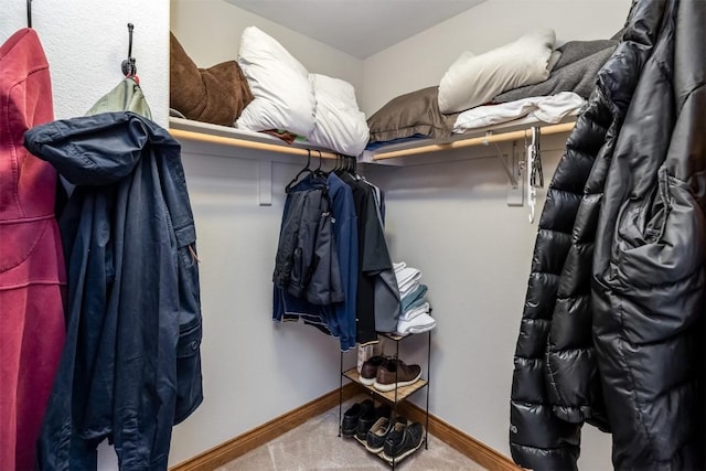 spacious closet with carpet
