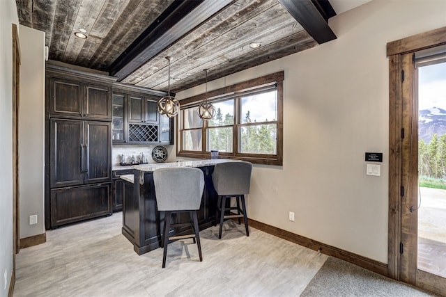 150 Lunar Ln, Breckenridge, CO 80424 - home office with plenty of natural light, a wood ceiling with exposed beams, recessed lighting, and light wood finished floors