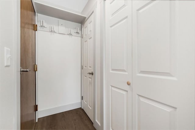 hall featuring dark wood-type flooring