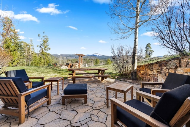 23 Verde Ct, Breckenridge, CO 80424 - view of patio featuring a mountain view and outdoor lounge area