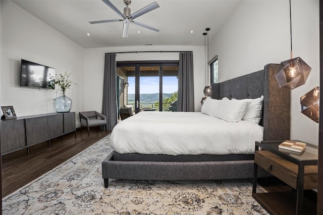 2355 Poma Ln Unit 2355, Steamboat Springs, CO 80487 - bedroom featuring access to outside, wood finished floors, and ceiling fan