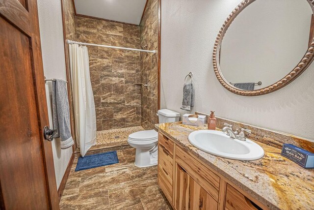 527 E Lincoln Ave, Hayden, CO 81639 - full bathroom with toilet, vanity, a tile shower, and stone finish floors