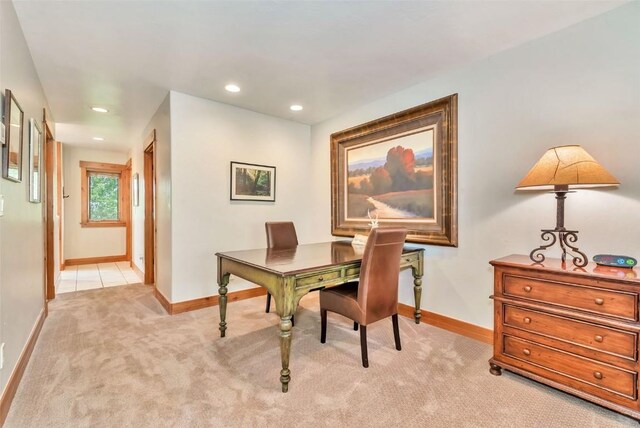 1250 Harwig Cir, Steamboat Springs, CO 80487 - office with baseboards, light colored carpet, and recessed lighting