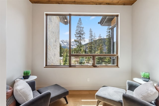 427 Whispering Pines Cir, Blue River, CO 80424 - living area with healthy amount of natural light, wood finished floors, and baseboards