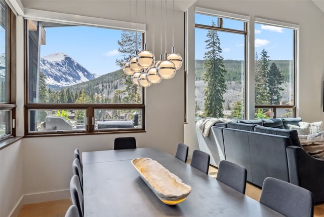 427 Whispering Pines Cir, Blue River, CO 80424 - dining space featuring a mountain view and baseboards