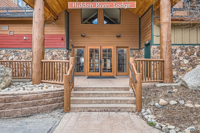22714 US Highway 6 Unit 5945, Keystone, CO 80435 - doorway to property featuring french doors and stone siding