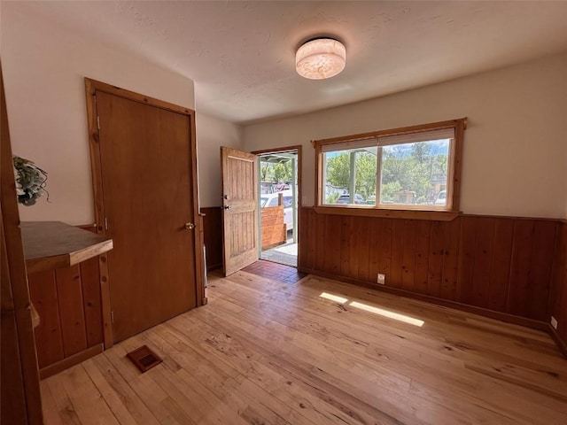 1325 Dream Island Plz Unit 55, Steamboat Springs, CO 80487 - unfurnished room featuring light wood finished floors, a wainscoted wall, and wood walls