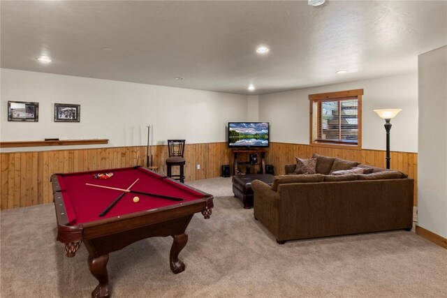 46 Sage View Ct, Dillon, CO 80435 - recreation room featuring recessed lighting, carpet, billiards, wooden walls, and wainscoting