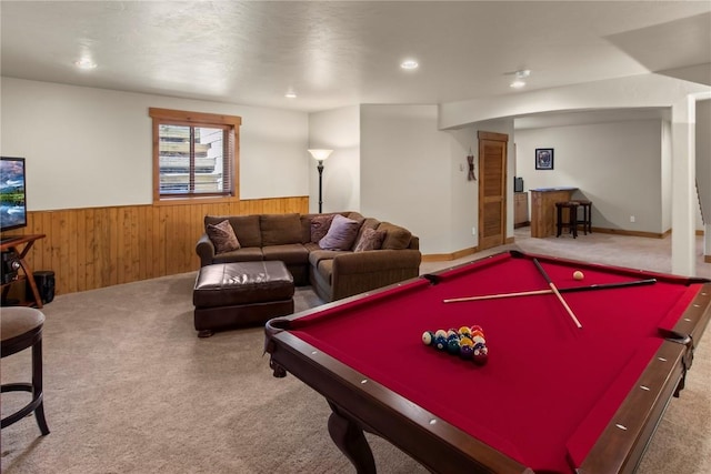 46 Sage View Ct, Dillon, CO 80435 - playroom featuring wainscoting, pool table, carpet floors, and wooden walls